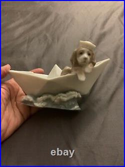 Lladro Figurine Collectible Little Stowaway Dog in Boat Puppy