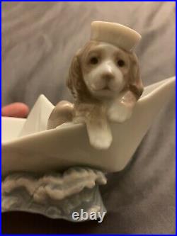 Lladro Figurine Collectible Little Stowaway Dog in Boat Puppy