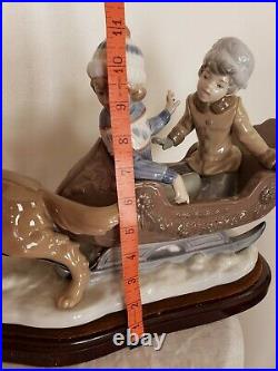 Lladro Figurine Collectible Rare Large #5037 Sleigh Children Sled-dog