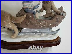 Lladro Figurine Collectible Rare Large #5037 Sleigh Children Sled-dog