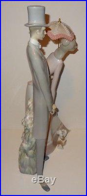 Lladro Figurine Couple with Parasol 4563 Top Hat Parasol Dog/Puppy 20 Tall