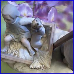 Lladro Figurine Girl Pulling Wagon Cart With Boy & Dog Matte Finish 8 Tall