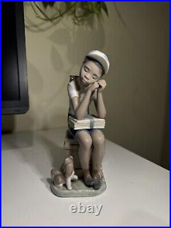 Lladro Figurine Gloss Finish Black Legacy Exam Day Boy With Books Dog 5250 No Box