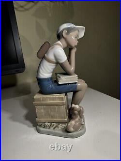 Lladro Figurine Gloss Finish Black Legacy Exam Day Boy With Books Dog 5250 No Box