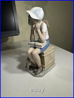 Lladro Figurine Gloss Finish Black Legacy Exam Day Boy With Books Dog 5250 No Box