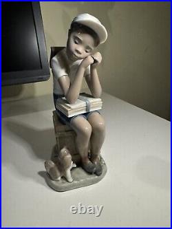 Lladro Figurine Gloss Finish Black Legacy Exam Day Boy With Books Dog 5250 No Box