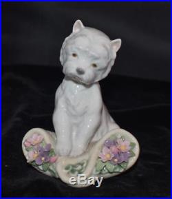 Lladro Figurine PLAYFUL CHARACTER- #8207- Dog with Flowers J Coderch- 5.75H-MIB