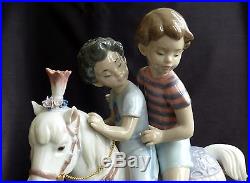 Lladro Figurine, Pony Ride #6430 2 Kids on Pony with Dog, in Original Box