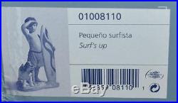 Lladro Figurine SURF'S UP #8110 Surfer with Board & Dog J Santaeulalia -MIB