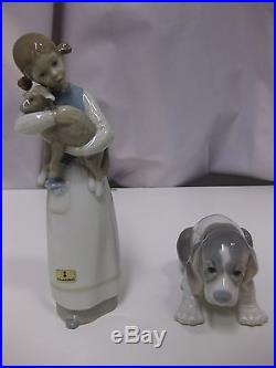Lladro Figurines Girl With Lamb & Hound Dog