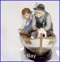 Lladro Fishing With Gramps #5215 Boy Grandfather Dog Boat Save$