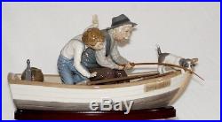 Lladro Fishing With Gramps #5215 Boy Grandfather Dog Boat Save$