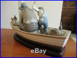 Lladro Fishing With Gramps. Dog, Boy, Gramps, &Boat Porcelain Figure. Missing Rod