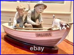 Lladro Fishing with Gramps #5215 with Wood Base Grandpa Boy Dog Retired