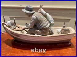 Lladro Fishing with Gramps #5215 with Wood Base Grandpa Boy Dog Retired