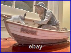 Lladro Fishing with Gramps #5215 with Wood Base Grandpa Boy Dog Retired