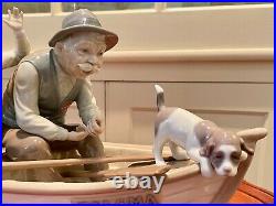 Lladro Fishing with Gramps #5215 with Wood Base Grandpa Boy Dog Retired