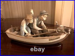 Lladro Fishing with Gramps Figurine #5215 MINT Gramps, Boy & Dog With STAND