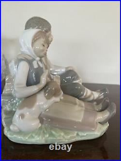 Lladro Friendship Boy Girl Dog 6.5 Tall Matte Figurine #1230 Retired 1991 Mint