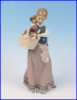 Lladro GIRL WITH PUPPIES Figurine #1311 MINT Girl Dogs Basket Glazed Retired