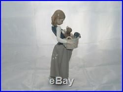 Lladro GIRL WITH PUPPIES Figurine #1311G Girl Dogs Basket Glazed Retired
