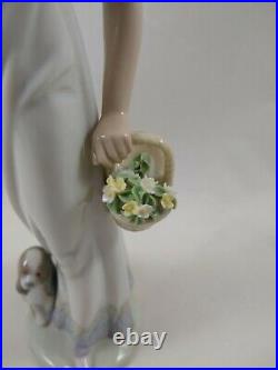 Lladro Garden Classic Strolling Girl With Parasol and Dog Figurine, 7617