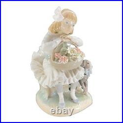 Lladro Girl Dog With Flowers Porcelain Figurine Sculptor Antonio Ballester VTG