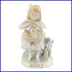 Lladro Girl Dog With Flowers Porcelain Figurine Sculptor Antonio Ballester VTG