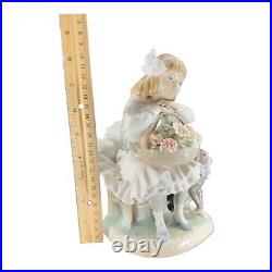 Lladro Girl Dog With Flowers Porcelain Figurine Sculptor Antonio Ballester VTG