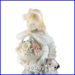 Lladro Girl Dog With Flowers Porcelain Figurine Sculptor Antonio Ballester VTG