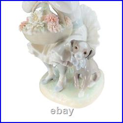 Lladro Girl Dog With Flowers Porcelain Figurine Sculptor Antonio Ballester VTG