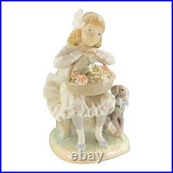 Lladro Girl Dog With Flowers Porcelain Figurine Sculptor Antonio Ballester VTG