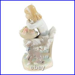 Lladro Girl Dog With Flowers Porcelain Figurine Sculptor Antonio Ballester VTG