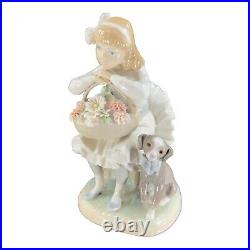 Lladro Girl Dog With Flowers Porcelain Figurine Sculptor Antonio Ballester VTG