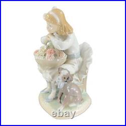 Lladro Girl Dog With Flowers Porcelain Figurine Sculptor Antonio Ballester VTG