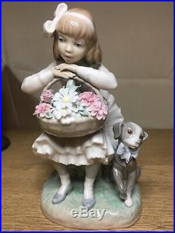 Lladro Girl Sitting In Chair With Flower Basket And Dog No. 1088. Very Rare