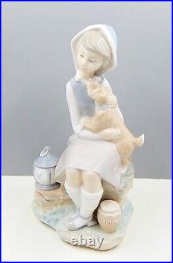 Lladro Girl Sitting With Dog And Lantern Figurine Spain 4910 Retired