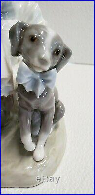 Lladro Girl Sitting in Chair with Flower Basket and Dog Porcelain Figurine