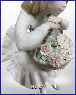 Lladro Girl Sitting with Basket of Flowers and Her Dog Figurine #1088