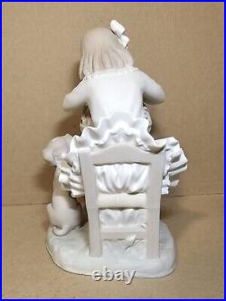 Lladro Girl Sitting with Basket of Flowers and Her Dog Figurine #1088 Matte