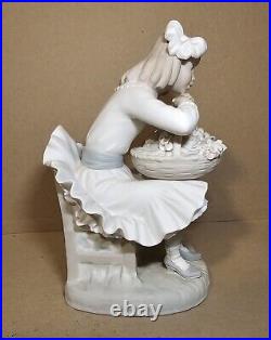 Lladro Girl Sitting with Basket of Flowers and Her Dog Figurine #1088 Matte