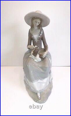 Lladro Girl With Dog Retired 1981 12.5 Tall Porcelain Figurine # 4806 Mint