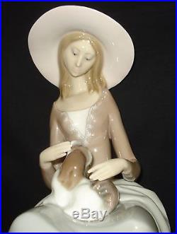 Lladro Girl With Dog Retired 1981 12.5 Tall Porcelain Figurine # 4806 Mint