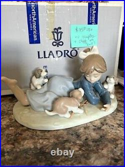 Lladro Girl With Dogs Figurine Original Owner & Box
