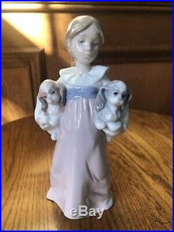 Lladro Girl With Puppy Dogs Arms Full Of Love #6419 Mint