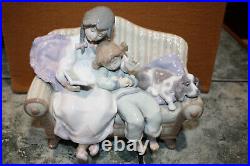 Lladro Girl reading to Child With Dog On The Couch No. 5735, No Box