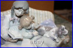 Lladro Girl reading to Child With Dog On The Couch No. 5735, No Box
