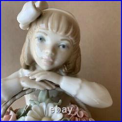 Lladro Girl with Dog Flower Basket Porcelain Figurine No. 1088, Gloss Finish