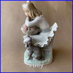 Lladro Girl with Dog Flower Basket Porcelain Figurine No. 1088, Gloss Finish