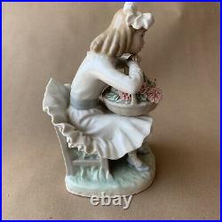 Lladro Girl with Dog Flower Basket Porcelain Figurine No. 1088, Gloss Finish